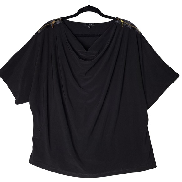 ELEMENTZ WOMAN Tops - Elementz‎ Woman Top Womens 2X Black Cowl Neck Gold Zipper Shoulder Detail Chic